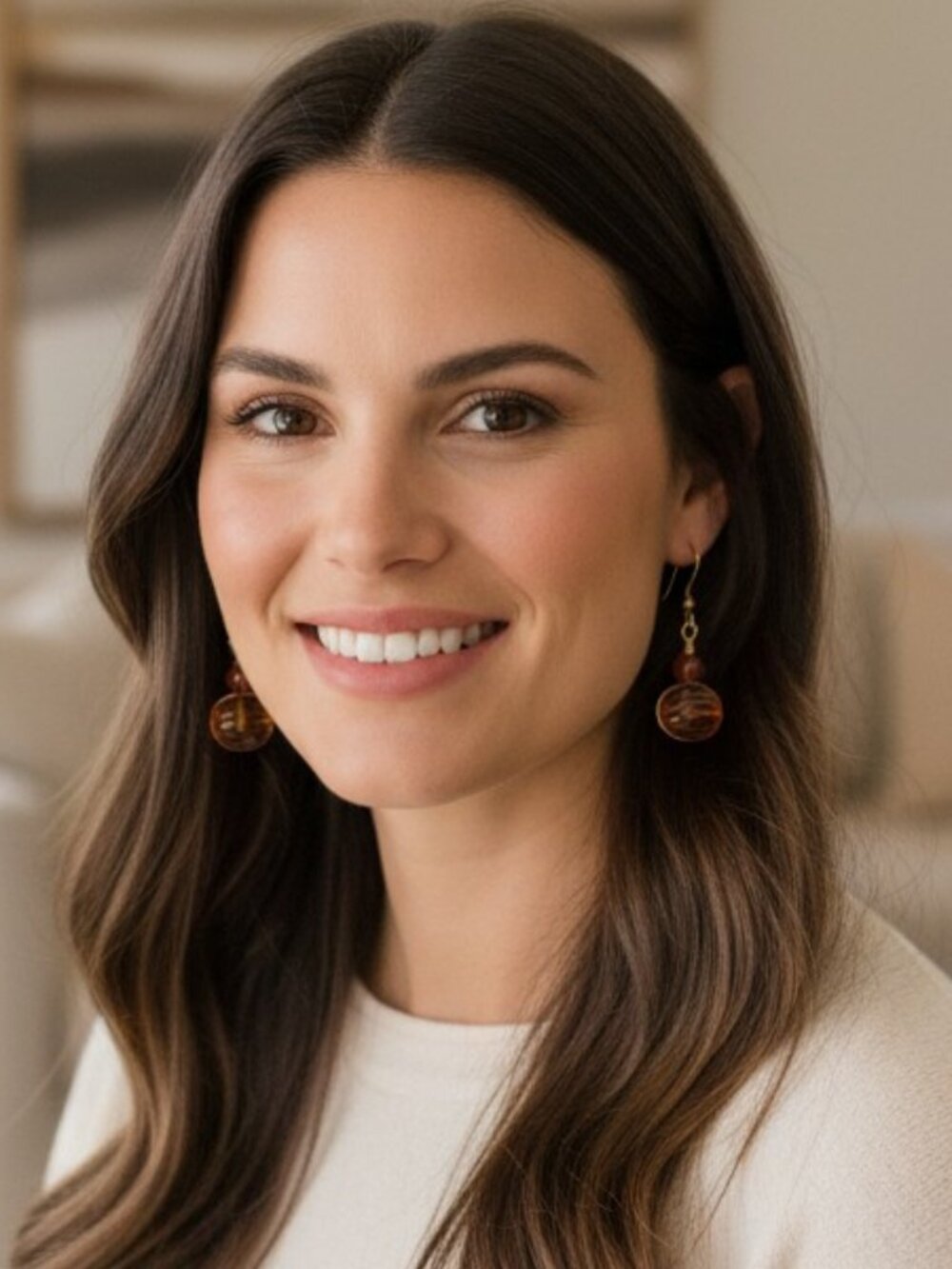 Cognac Amber Beaded Drop Earrings with Gold-tone wire